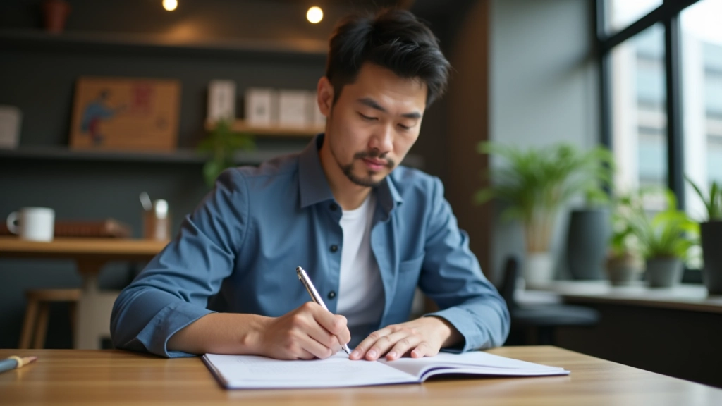 Person writing objectives in a structured format with numbered list on notebook page
