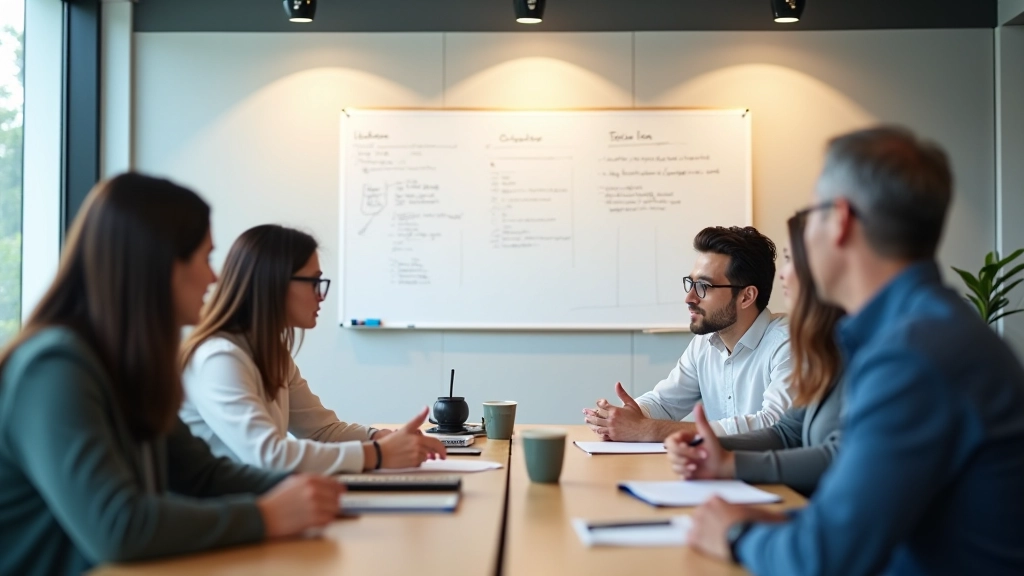 Team workshop setting with whiteboards